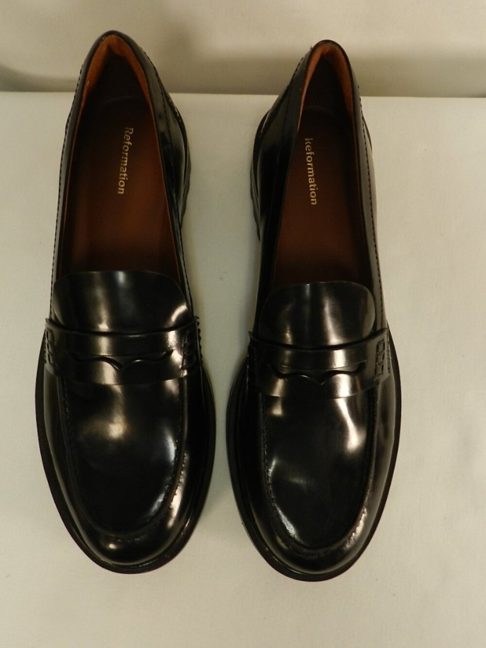 Reformation Agathea Leather chunky black Penny Loafers shoes chunky NEW Size 9